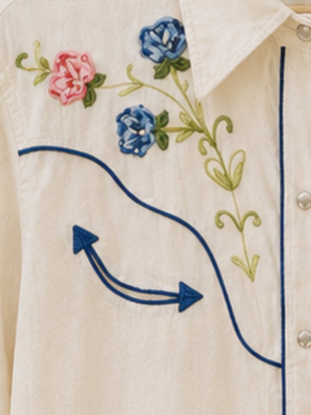 Vintage H Bar C Ranchwear Floral Embroidered Pearl Snap Western Shirt USA - Picture 5 of 7